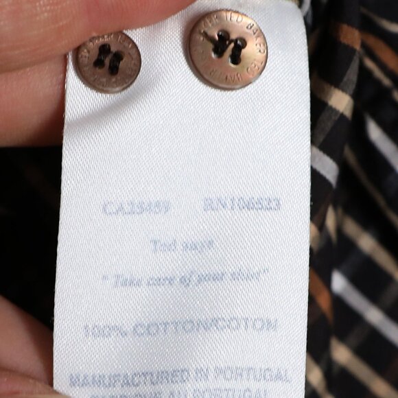 Ted Baker 100% Cotton Check Plaid Button Down Shirt Classic Office Brown Cream - Picture 5 of 8